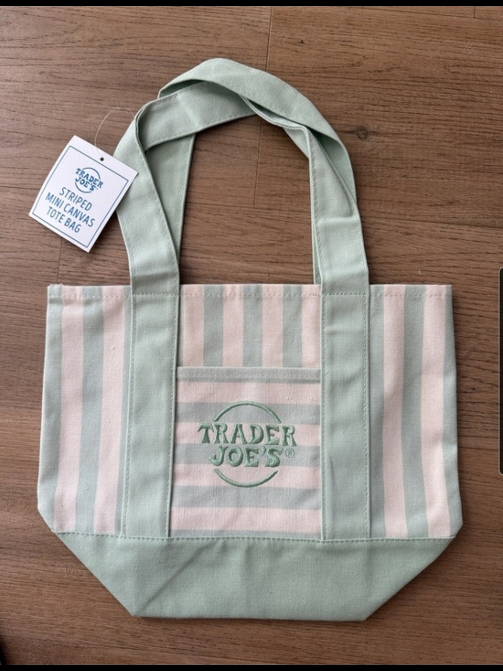 Mint Green Trader Joe's Striped Mini Canvas Tote Bag